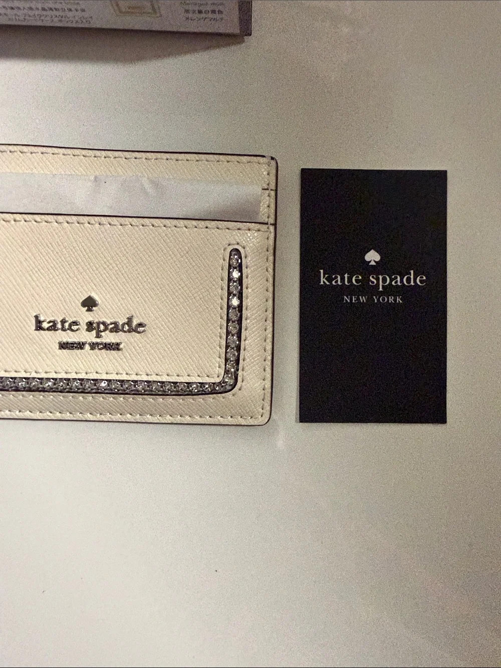 kate spade Cream Leather Card & Key Pocket with Crystal Accent